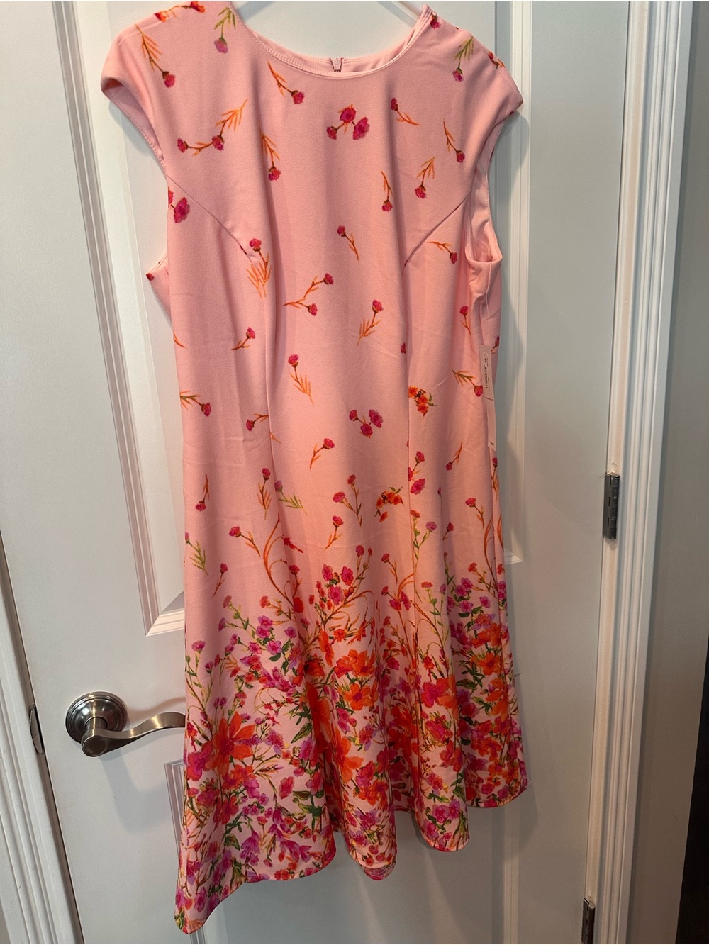 London Times Pink Floral Border Swing Dress